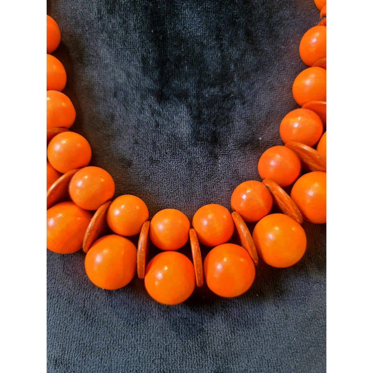Orange Wooden Bead Statement Necklace Chunky Bib Boho Artisan Bold Fashion 20"