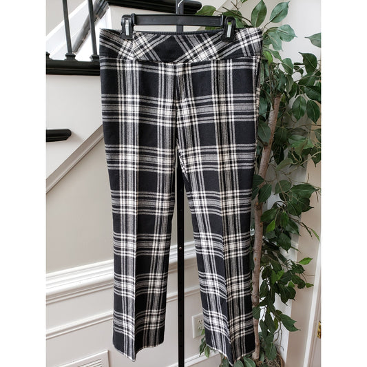Old Navy Pants Women Size 10 Black White Plaid Polyester Flat Front Straight Leg