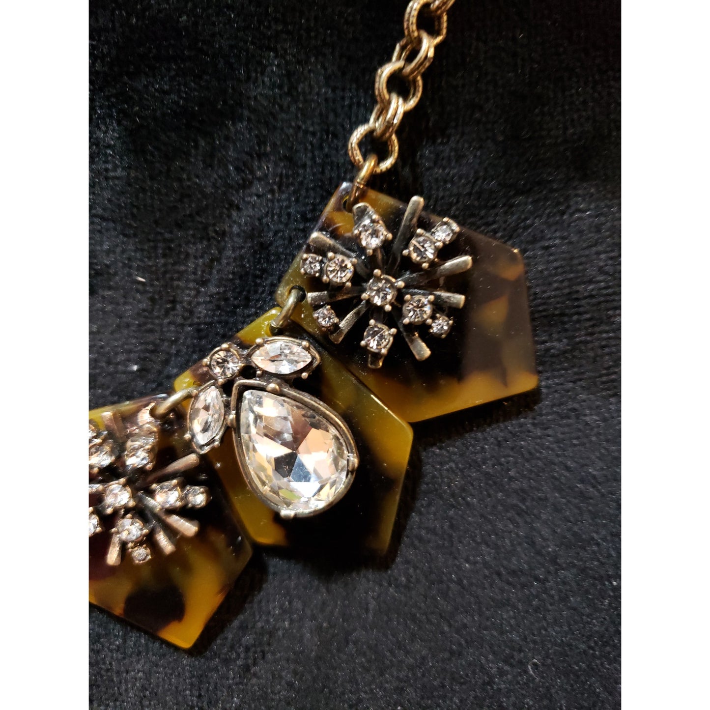 Womens Faux Tortoise Shell Rhinestone Crystal Beads Statement Necklace Jewelry