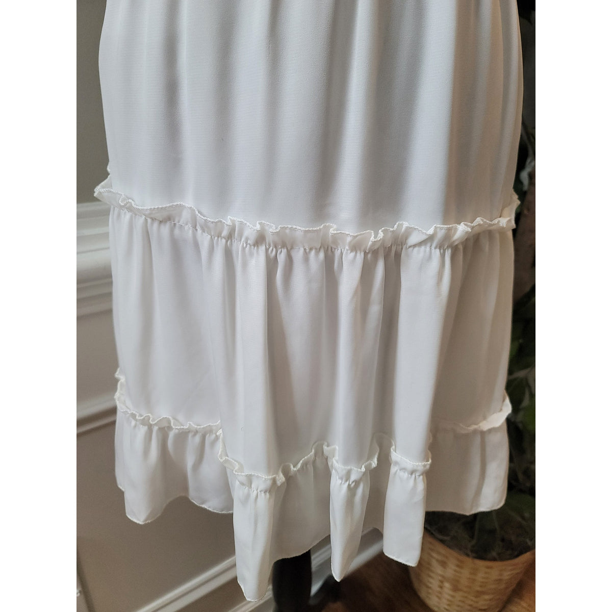Ecowish Sundress Women Size L White Lace Tiered Sleeveless Summer Beach Casual