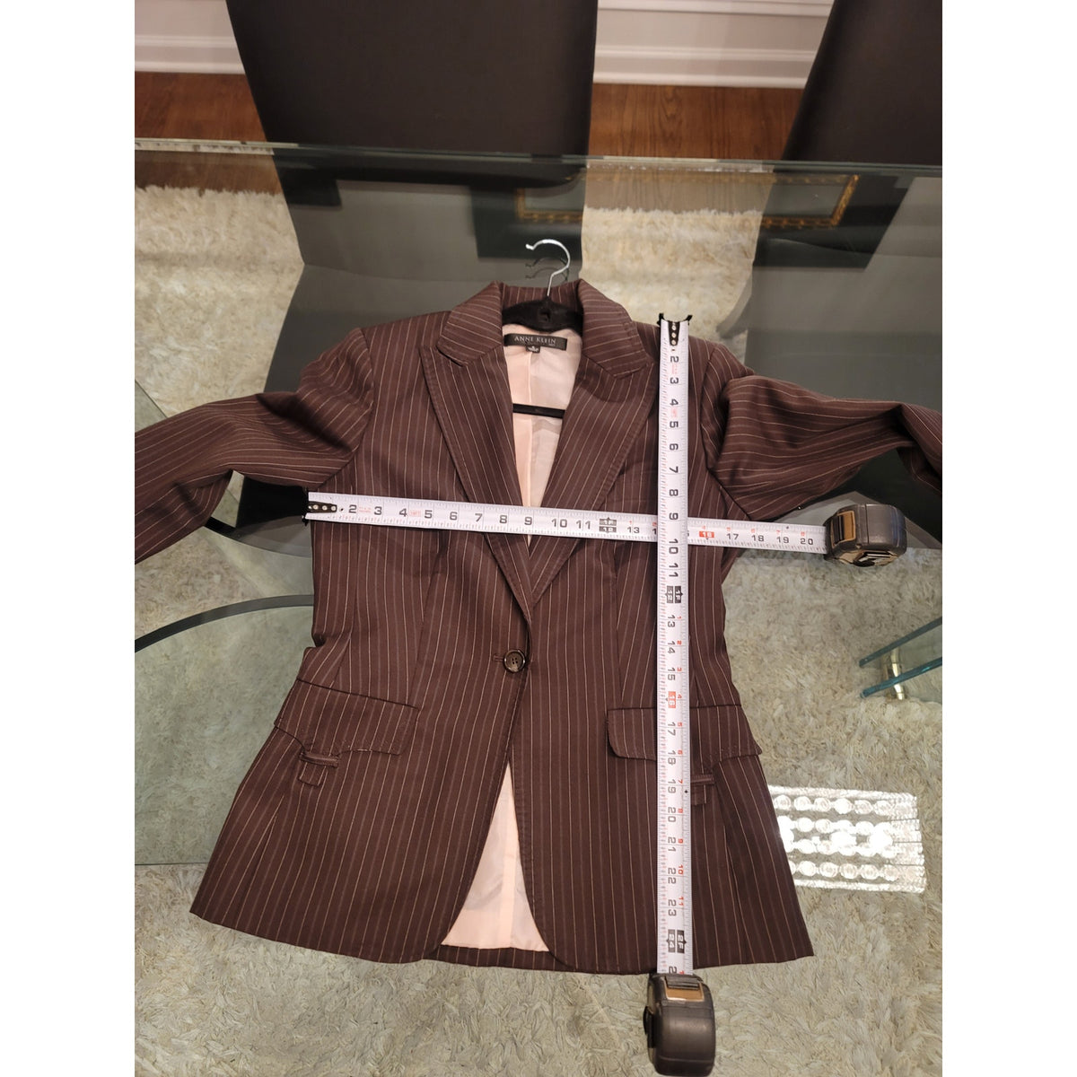 Anne Klein Pant Suit Women SZ 6 Brown Pinstripe Single Button Blazer Welt Pocket
