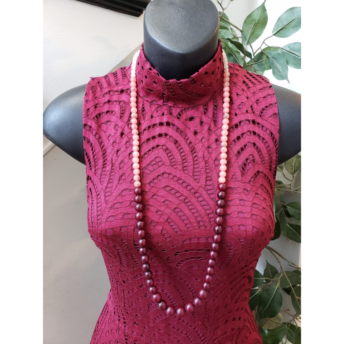 Bar III Bodycon Dress Women Small Burgundy Crochet Sleeveless Mock Neck Back Zip