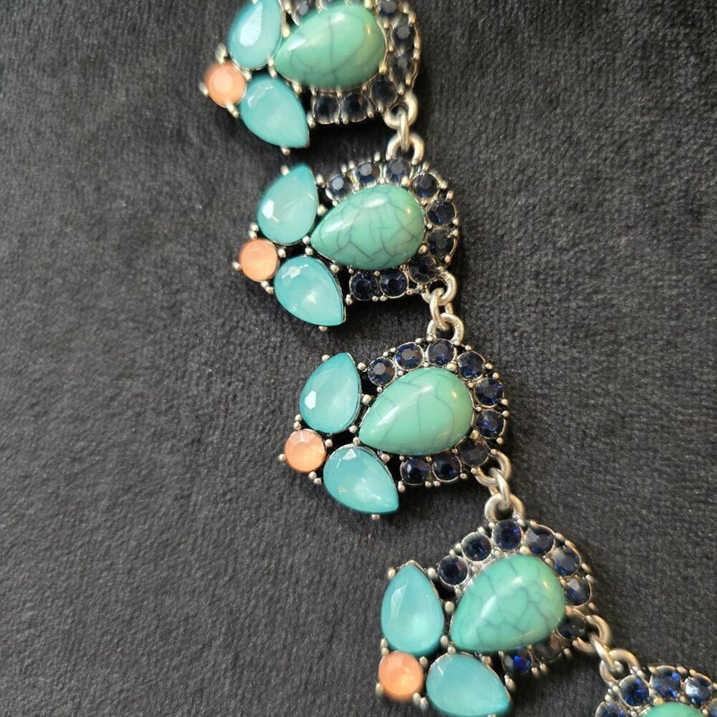 Womens Silver Tone Green Blue Teardrop Aqua Gem Rhinestone Necklace with Lobster