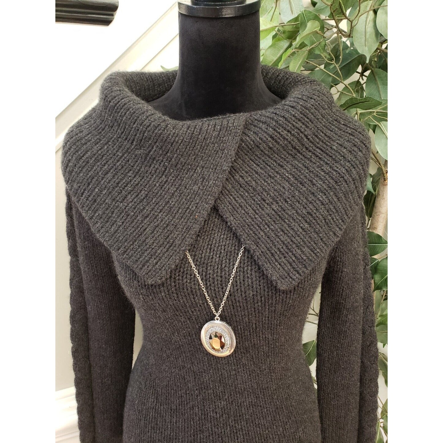 Women's Gray Solid Knit Polyester Pullover Cowl Neck Long Sleeve Sweater Small