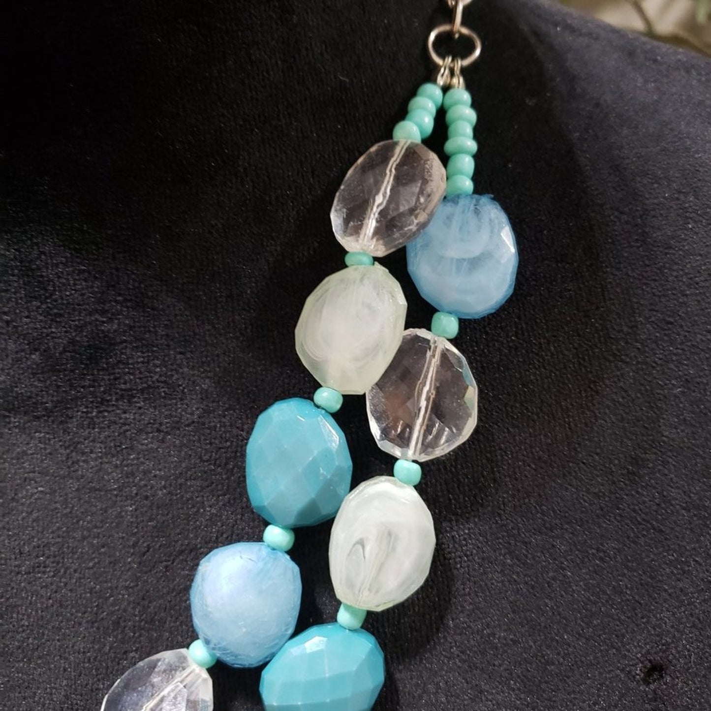 Women Fashion Mystic Mint Faceted Bead 2 Strand Collar Necklace w/ Lobster Clasp
