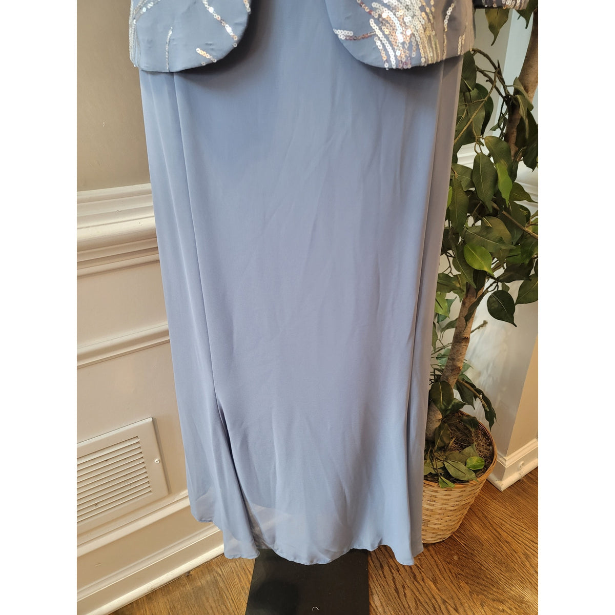 Alex Evenings Skirt Suit Women's SZ 18 Slate Blue Sequin Square Neck Back Zipper