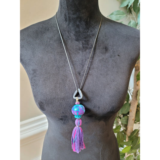 Women's Boho Long Pendant Necklace With Colorful Beads And Adjustable Cord Tie