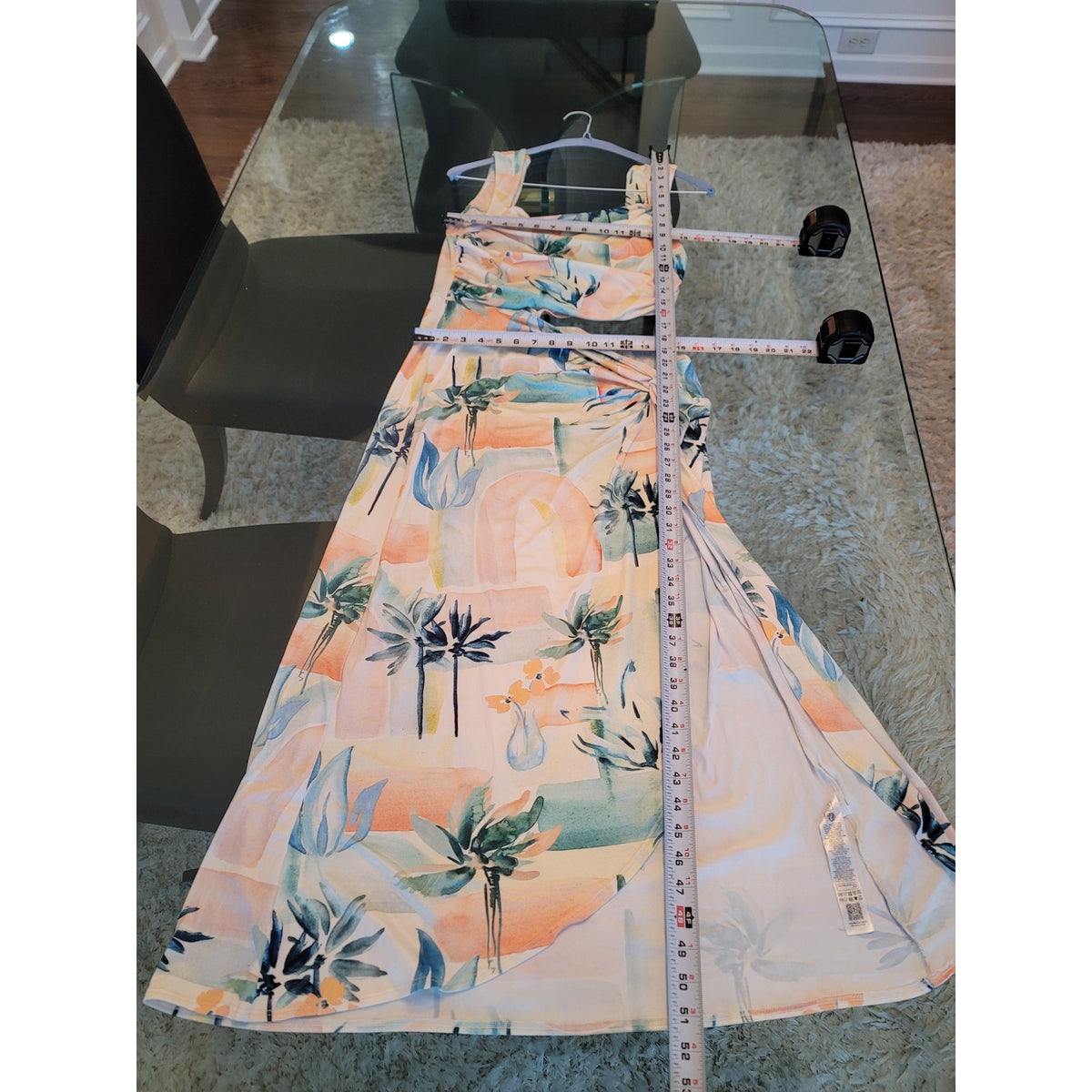 ASOS Midi Dress Women's 12 Multi Stretch Tropical Palm Tree Knot Front Ruched