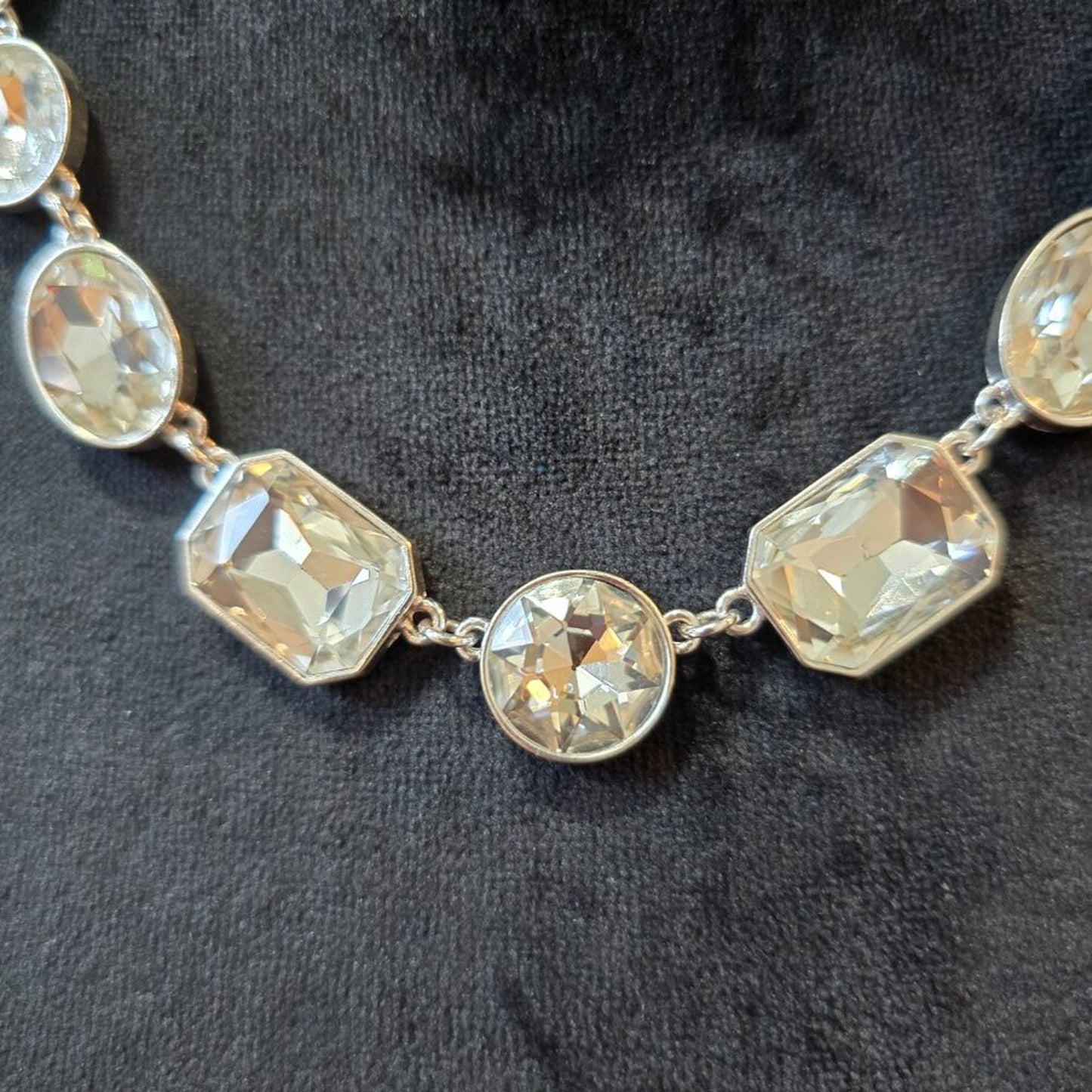 Womens Silver Plated Clear Linked Crystal Stone Collar Necklace w/ Lobster Clasp