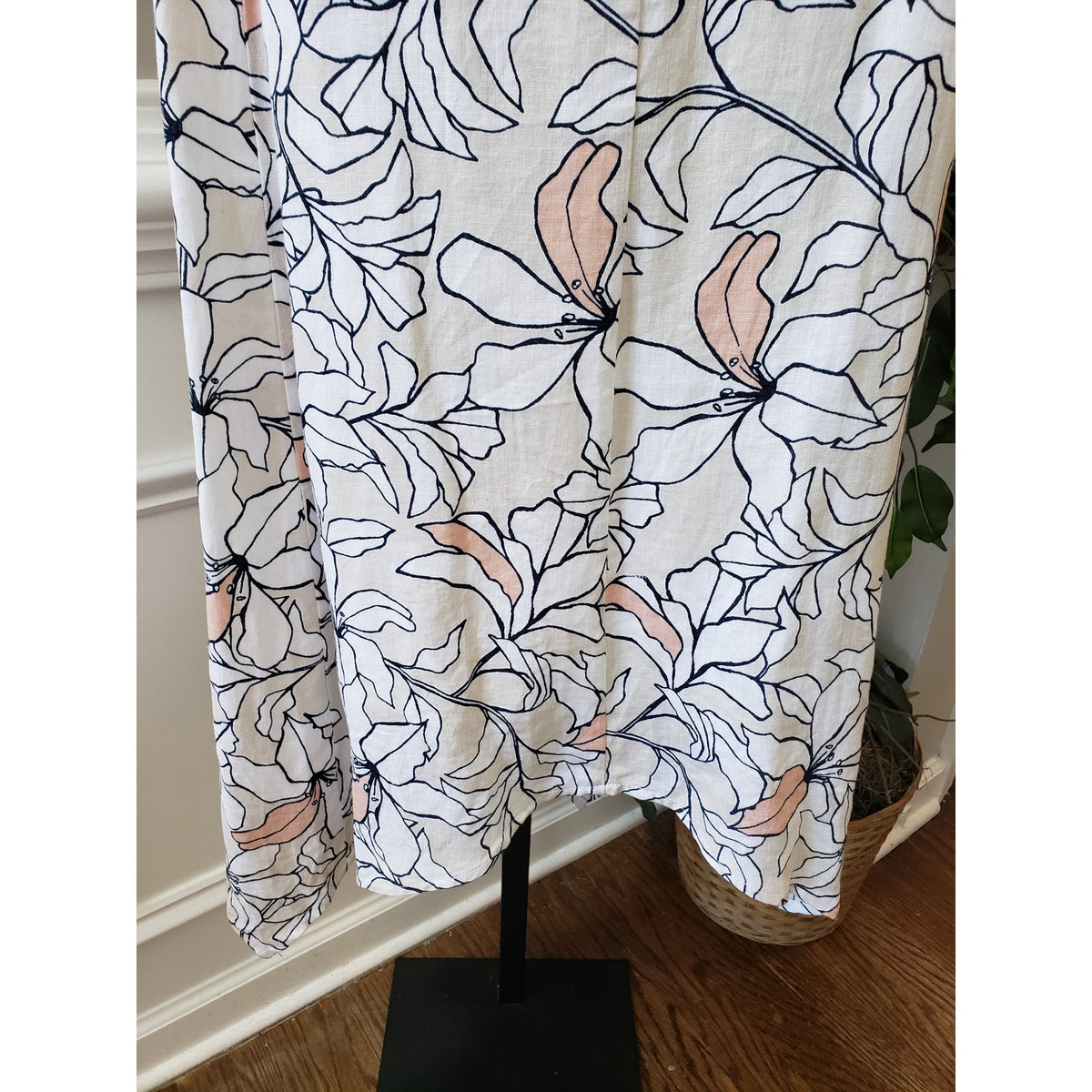 Jones New York Maxi Dress Linen 6 Ivory Floral Handkerchief Back Zip Square Neck