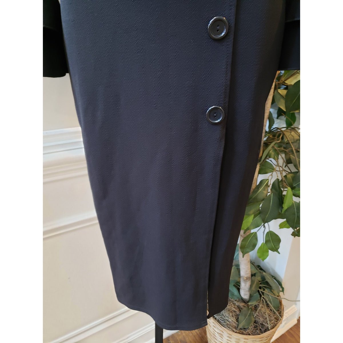 Womens Shirt Dress XS Black Stretch Tight Waist Flare Sleeve V Neck Button Front
