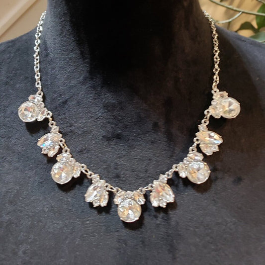 Womens Fashion Clear Crystal Curb Chain Necklace Jewelry with Lobster Clasp