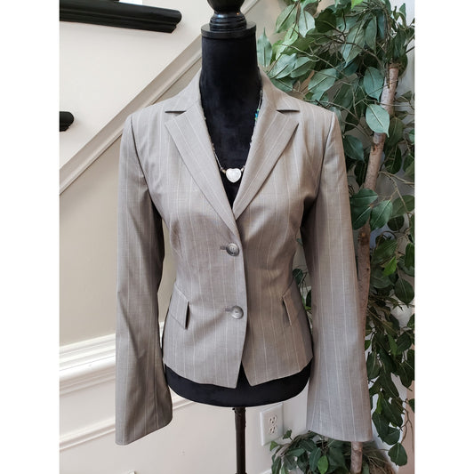 Akris Punto Blazer Womens Gray Pinstriped Wool Single Breasted Two Button Medium