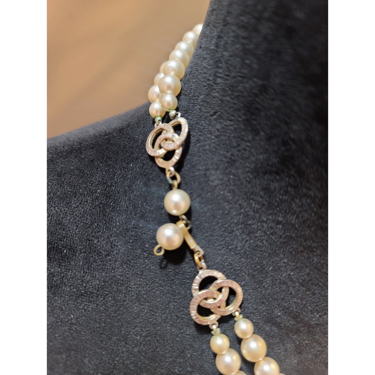 Women's Double Strand Pearl Necklace With Decorative Box Clasp Elegant Jewelry