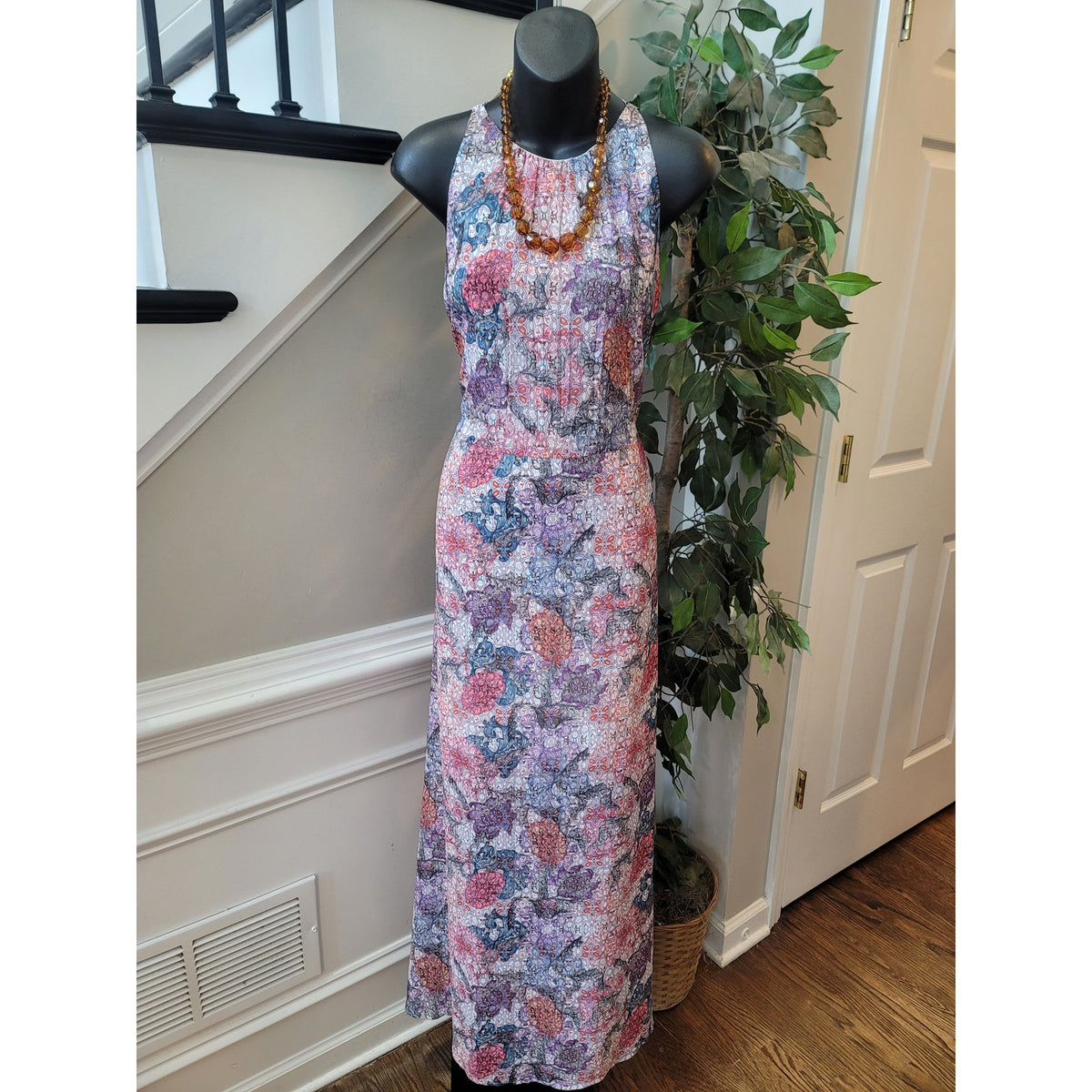 H&M Maxi Dress Women's Size 4 Multicolor 100% Polyester Sleeveless Crew Neck