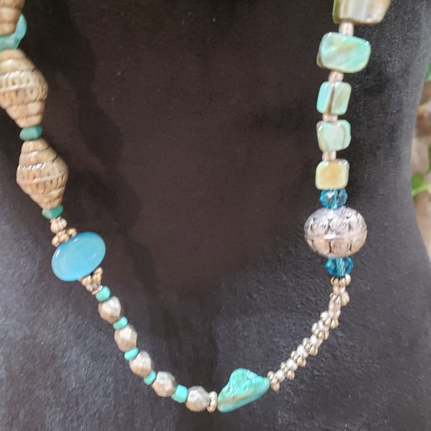 Chico's Womens Fashion Multicolor Rhinestones Abalone Shell Beaded Long Necklace
