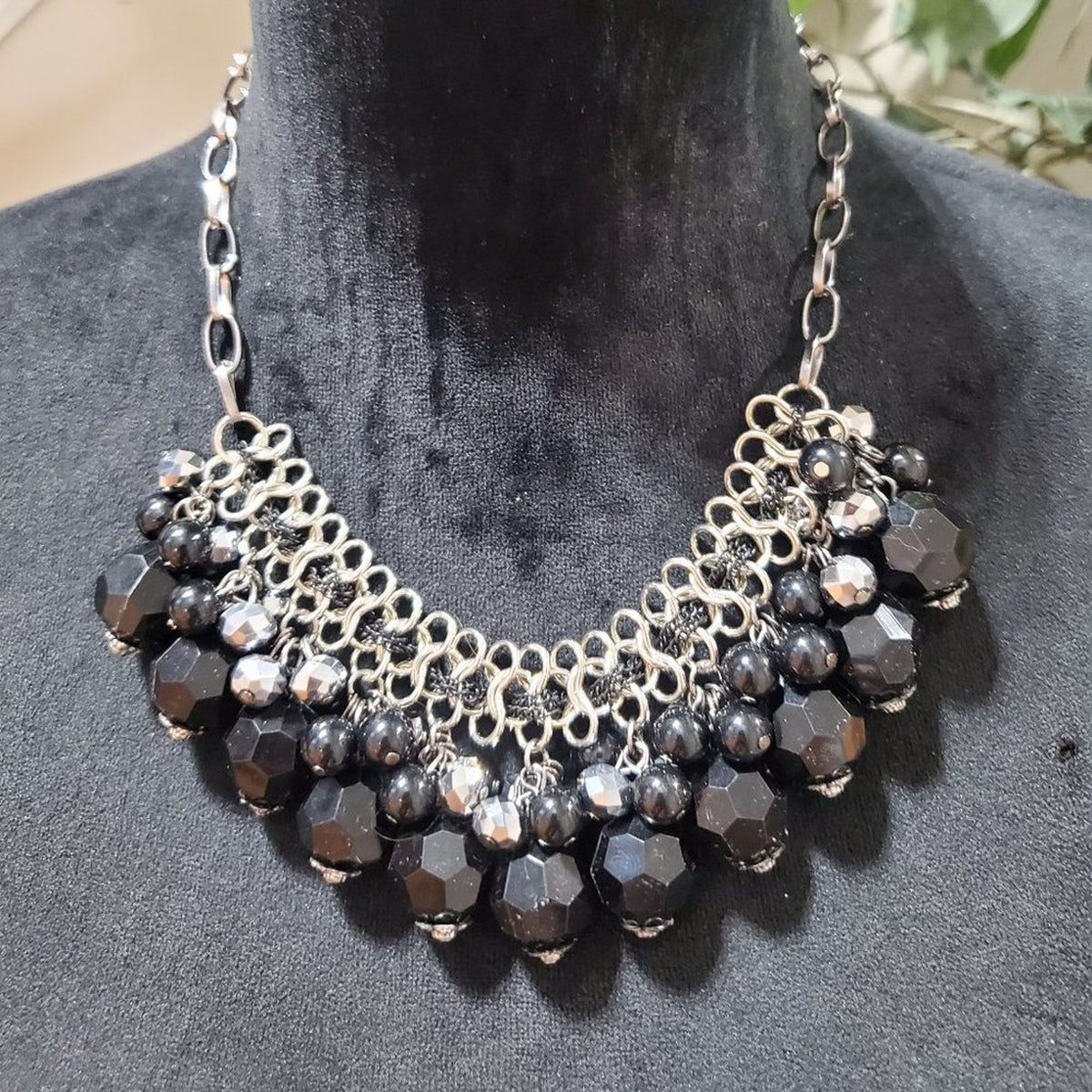Womens Fashion Black Rhinestones Beaded Necklace Jewellery with Lobster Clasp