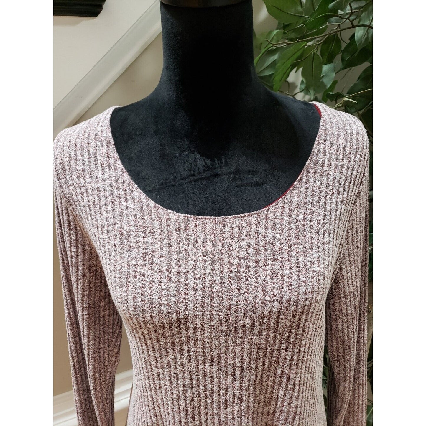 Umgee Women's Gray Striped Cotton Casual Round Neck Long Sleeve Sweater Small