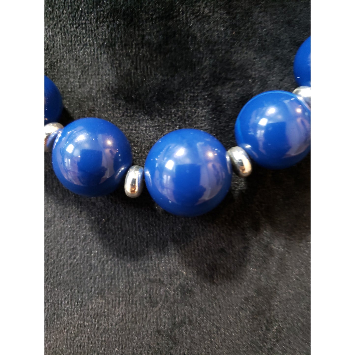 Women Fashion Blue Graduating Beaded with Silver Spacers Collar Necklace Jewelry