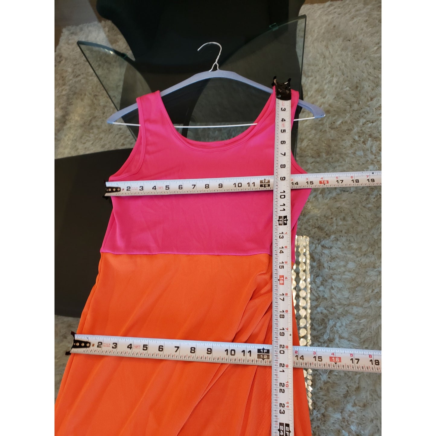 SHEIN Bodycon Dress Womens M Pink Orange Two Tone Ribbed Sleeveless Round Neck