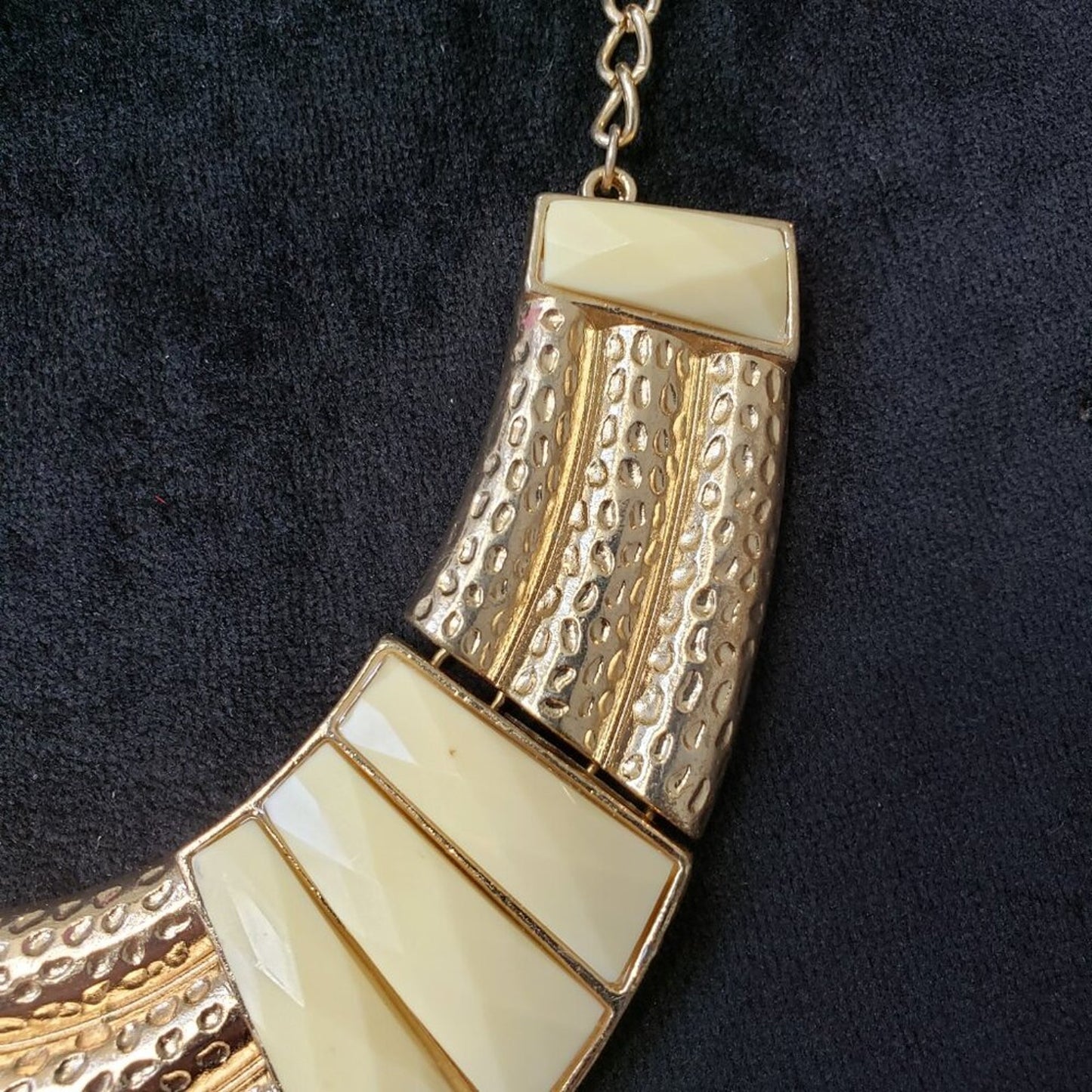 Women's Egyptian Style Box Chain Gold Tone Bib Statement Necklace with Lobster