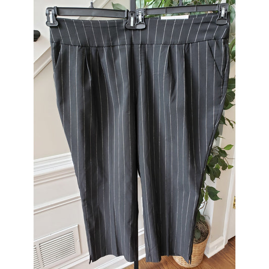 CATO Pants Womens Size 24W Black White Striped Slim Fit High Rise Ankle Slit