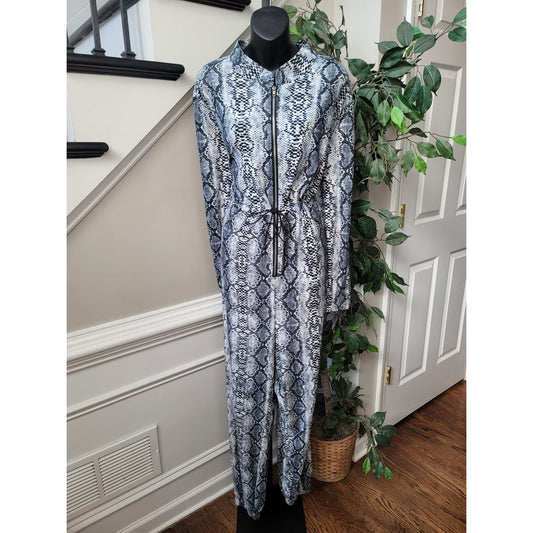 Rebdolls Jumpsuit Women's Size XL Gray Black Snake Print Zip Front Lounge