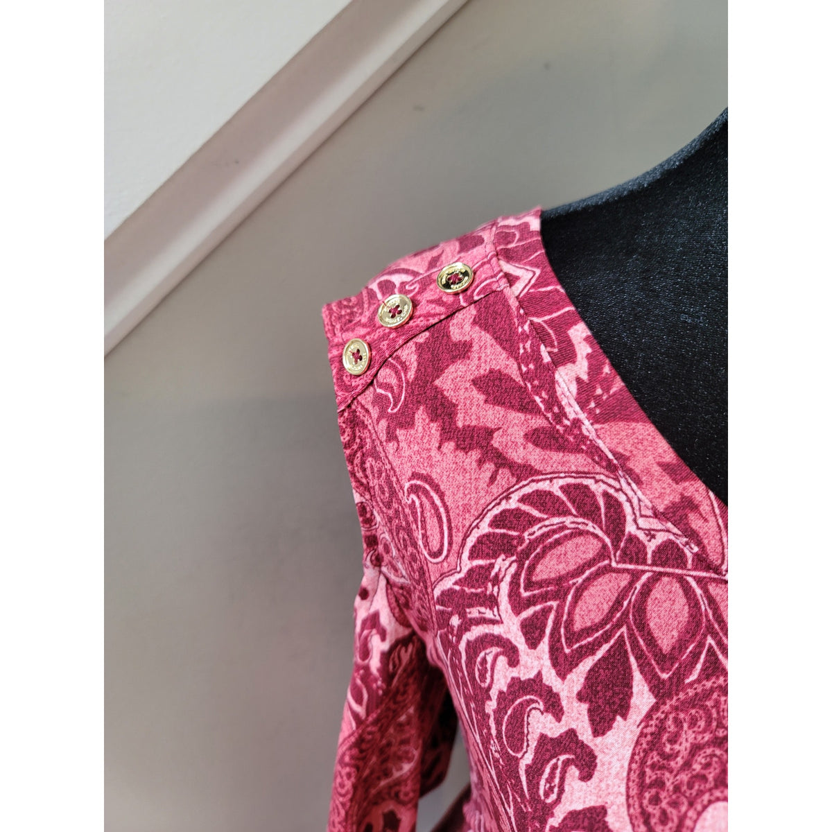 Michael Michael Kors Shirt Dress Women's Large Red Pink Polyester Long Sleeves