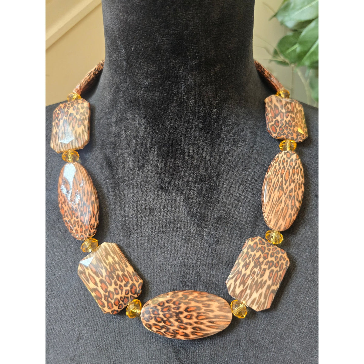 Brown Leopard Print Chunky Beaded Statement Necklace