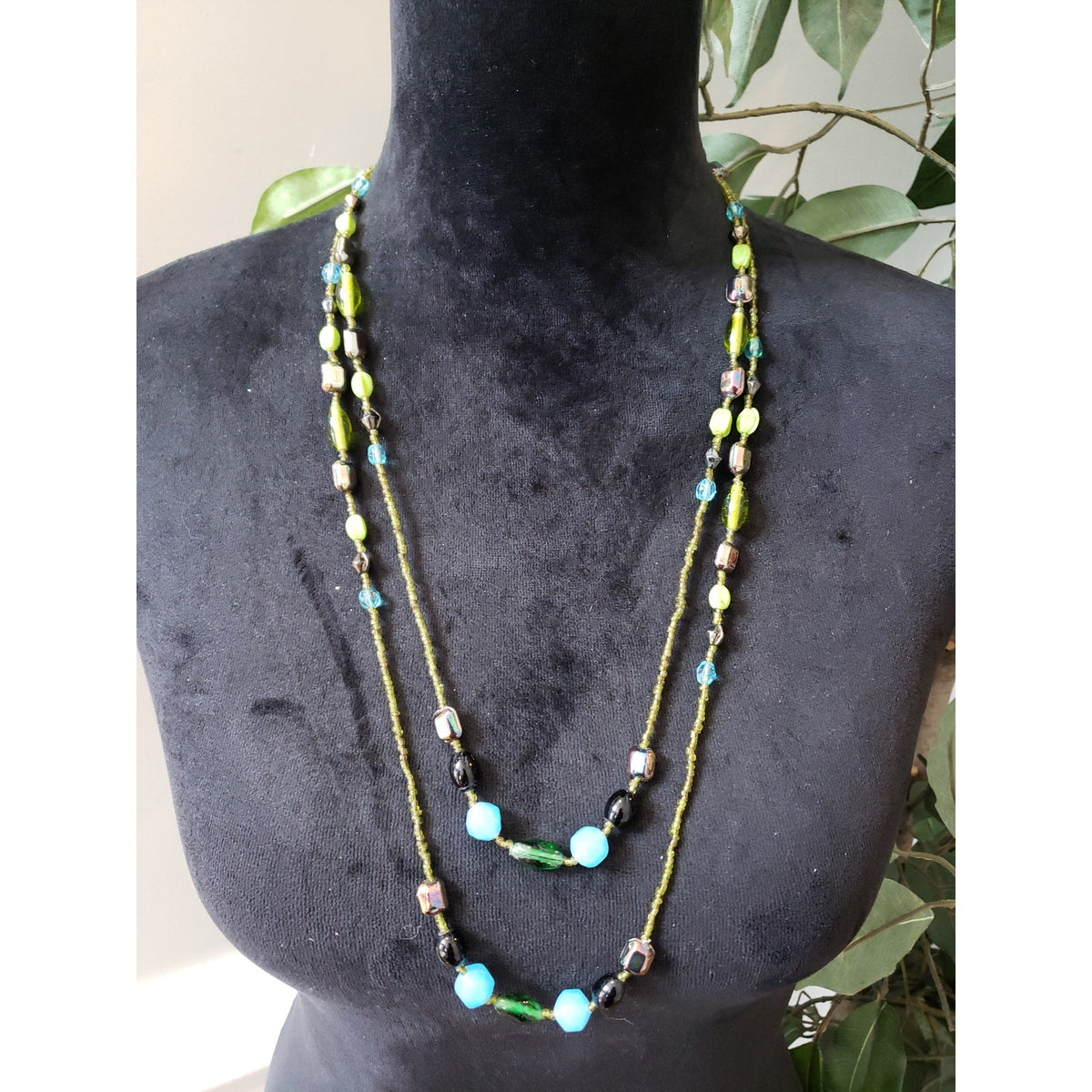 Womens Fashion Wear 2 Strand Colorful Glass Beaded Long Necklace Costume Jewelry