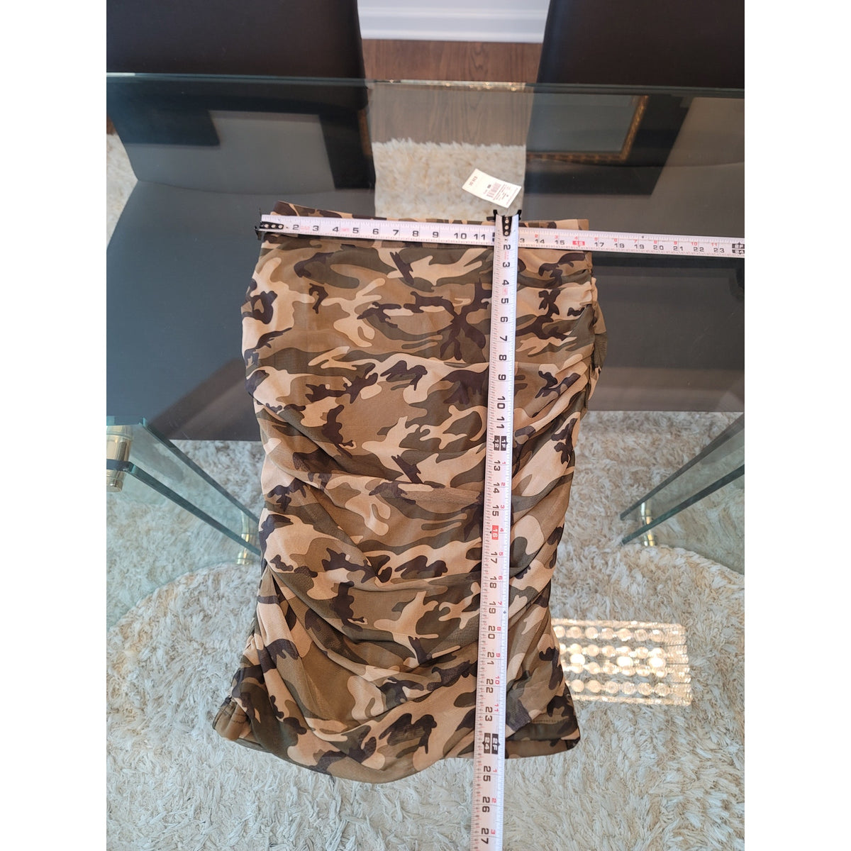 Ashley Stewart Pencil Skirt Women's SZ 10/12 Olive Nigh Camouflage Ruched Lined