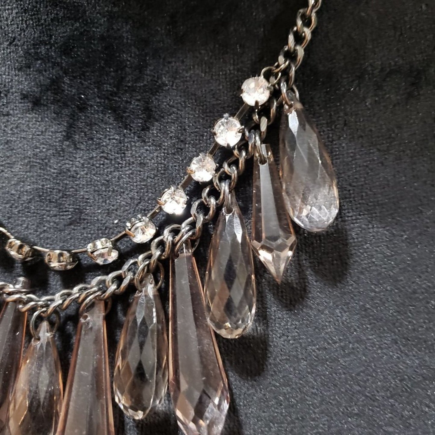 Womens Clear Faceted Bicone Beads Rhinestones Collar Necklace with Lobster Clasp