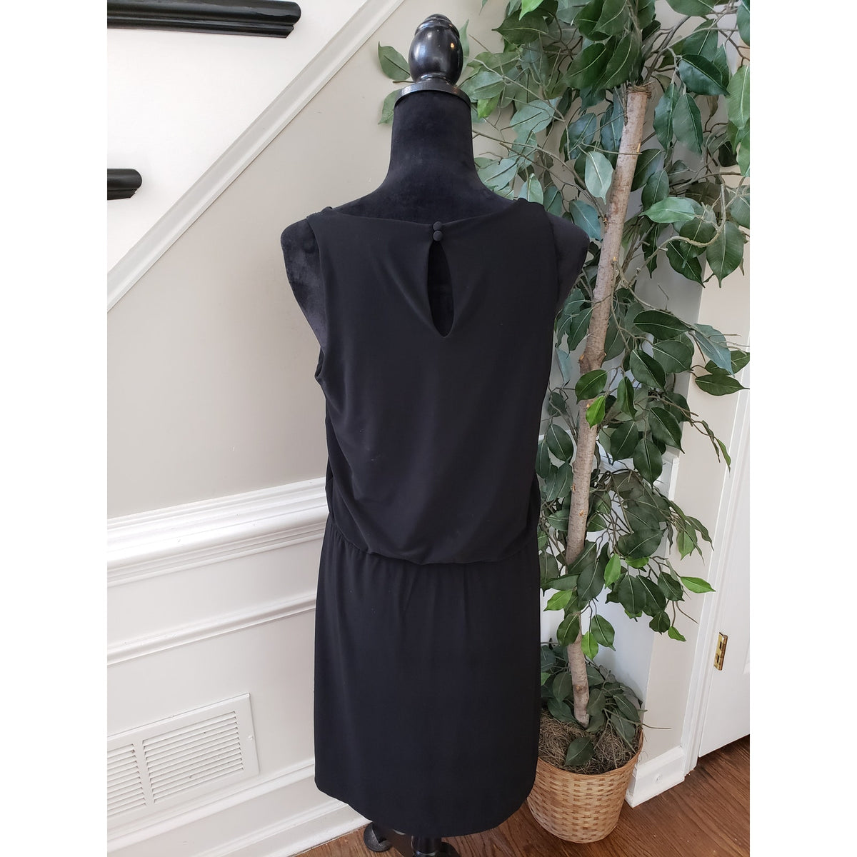 White House Black Market Fit & Flare Dress Womens M Black Embellished Neckline