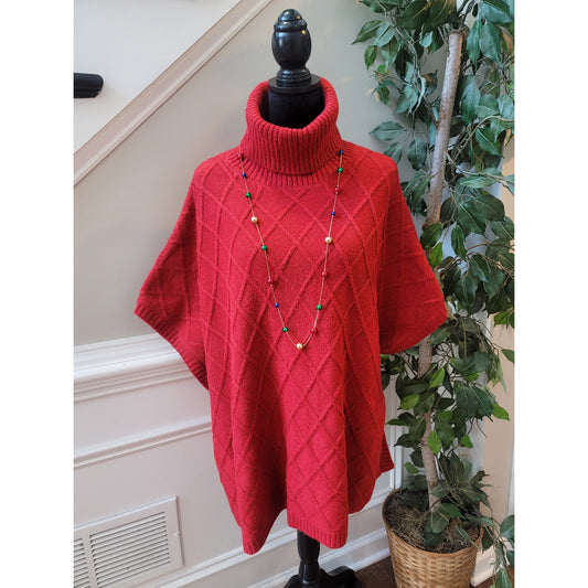 LOFT Sweater Poncho Women M/L Red Turtleneck Knit Pullover Warm Winter Top