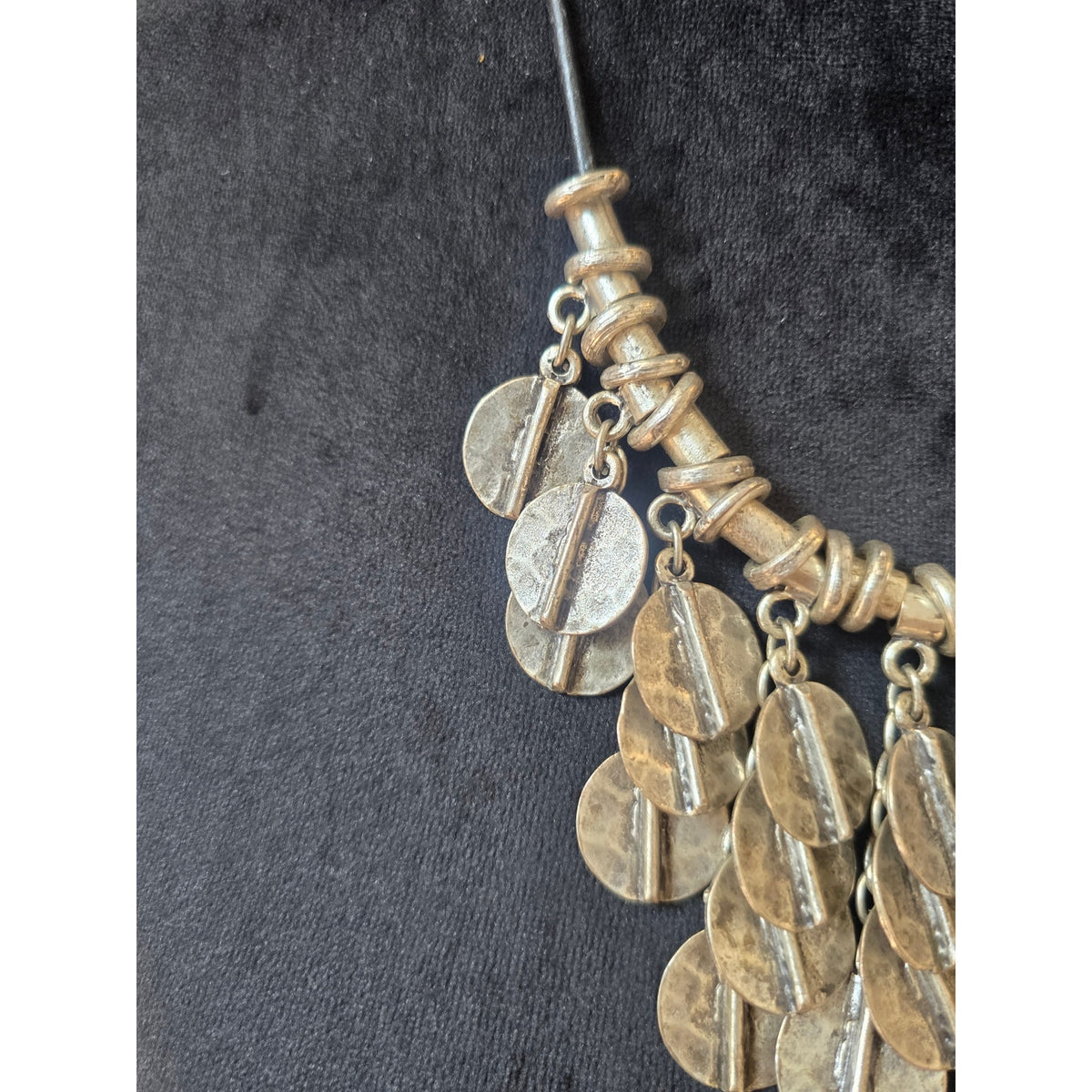 Silver Tone Hammered Disc Bib Statement Necklace Boho Tribal Chunky Fashion