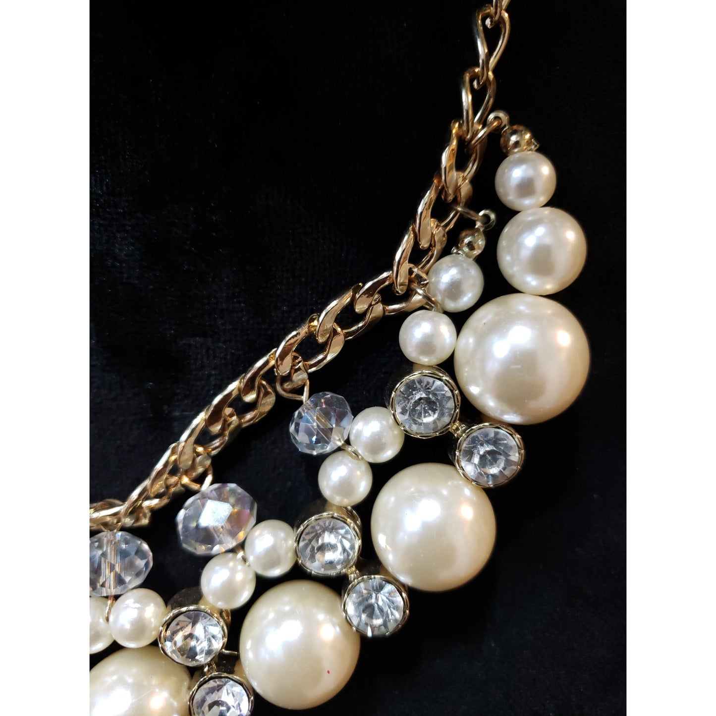Women's Faux Pearl Rhinestone Necklace Lobster Clasp Gold Statement