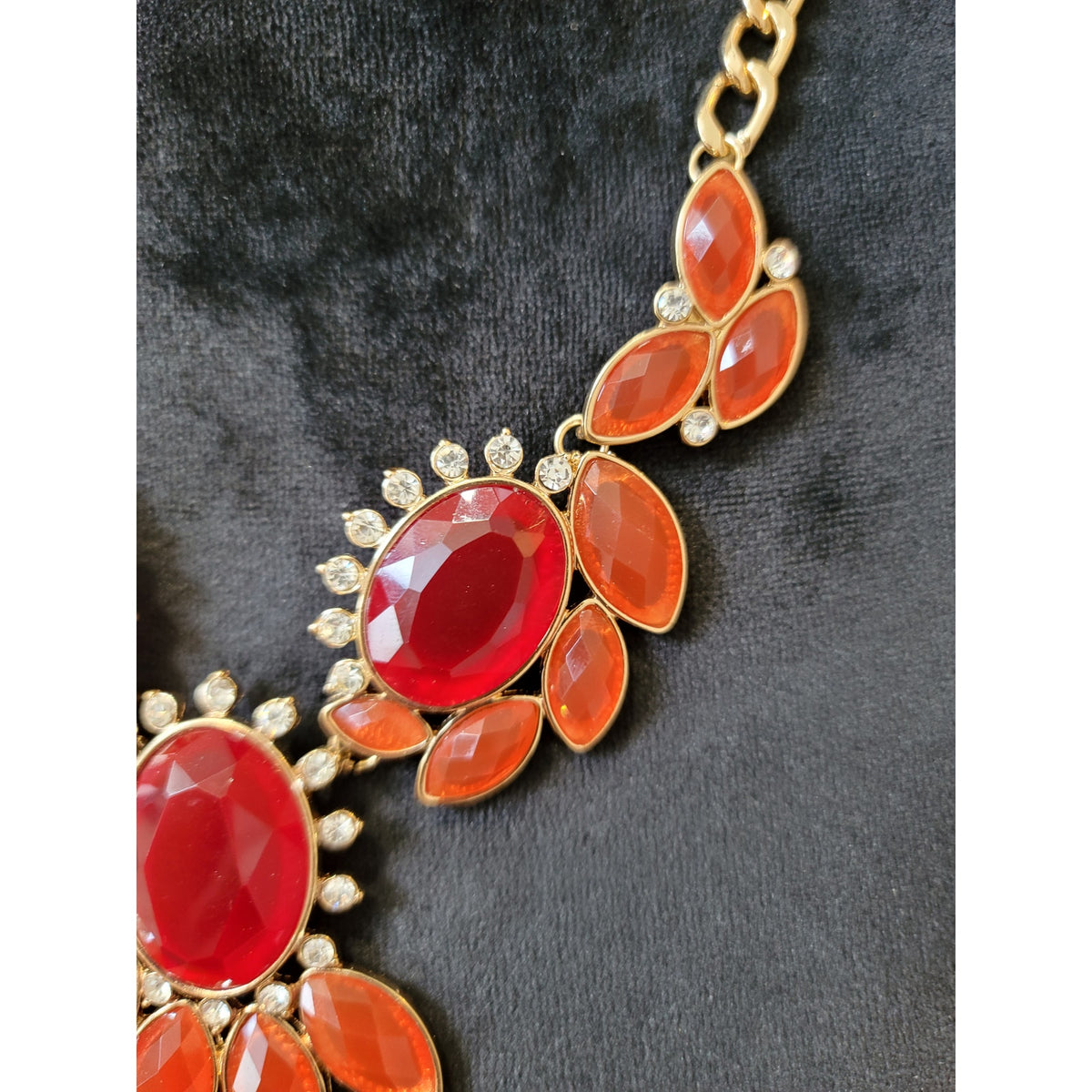 Women's Statement Necklace And Earrings Set Red And Orange Gemstones Jewelry