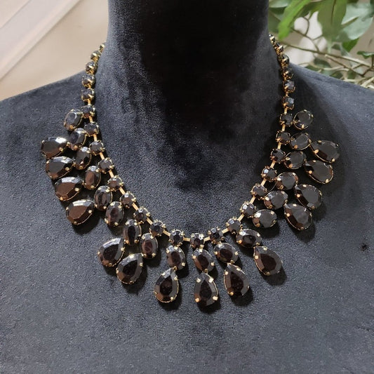 Gold Tone & Black Beaded Teardrop Statement Fashion Jewellery Necklace