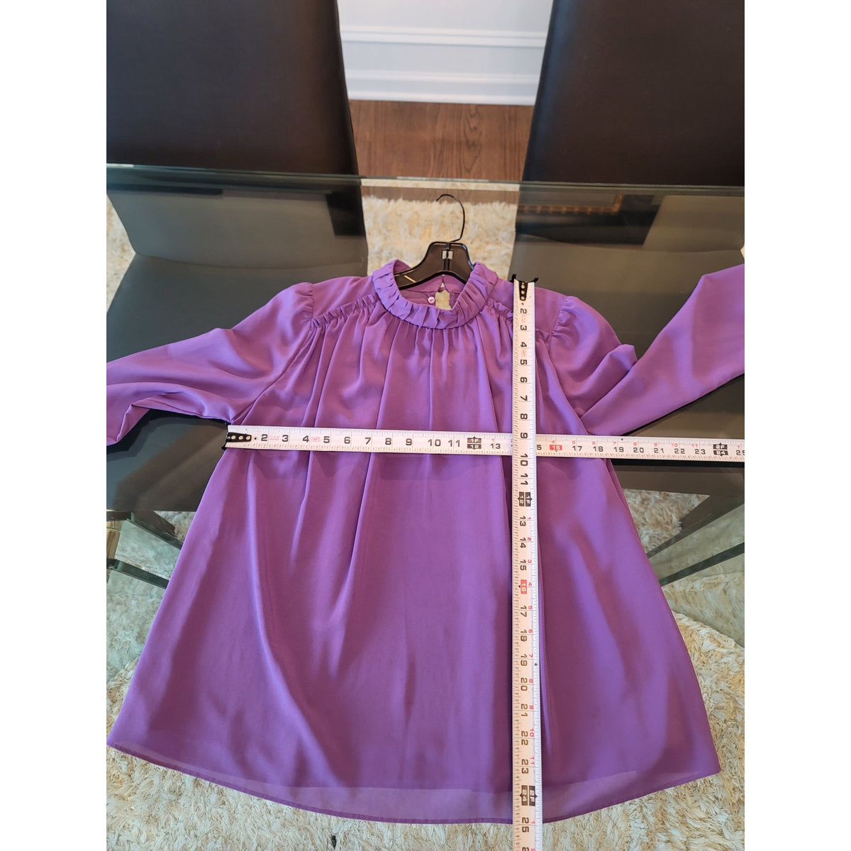 Fab'rik Blouse Small Purple Intricate Lace Trim Ruffle Mock Neck Casual Party