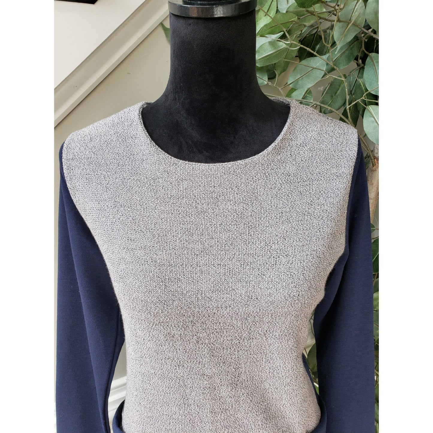 Dodry Sweater Dress Womens Medium Gray Blue Knit Long Sleeve Round Neck Pullover