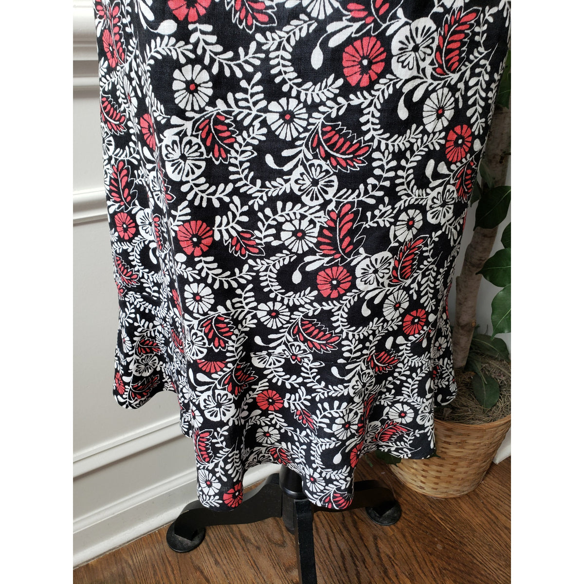 Kim Rogers Knee Length Dress Women's 12 Multi Floral Linen Lined V Neck Back Zip