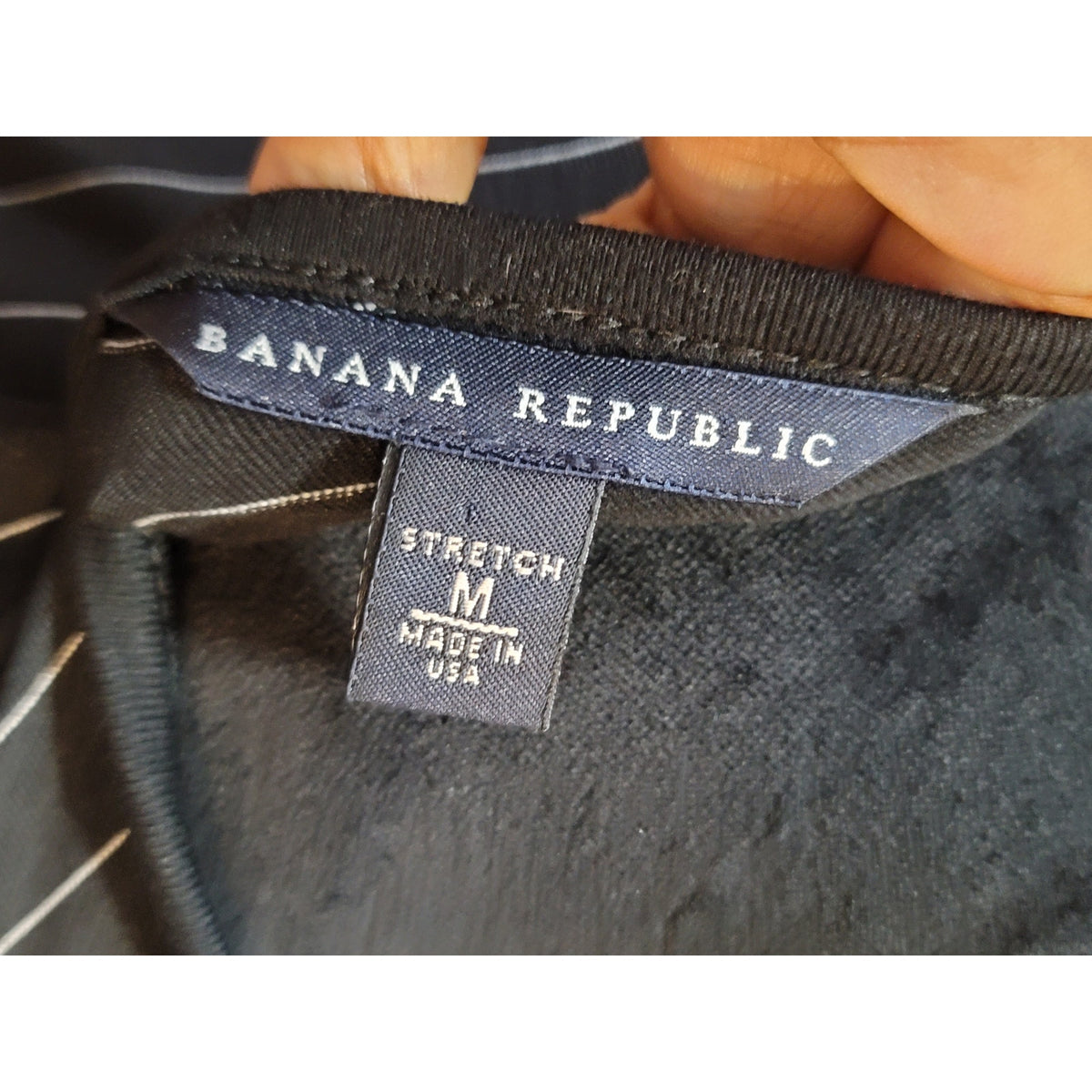 Banana Republic Stretch Top Women's Medium Black White Pinstripe Long Sleeves
