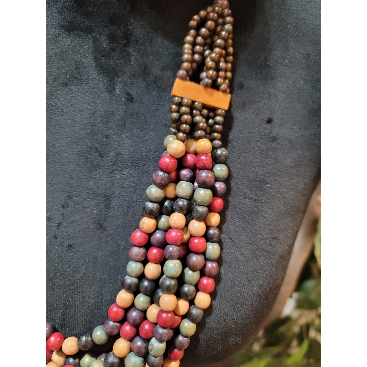 Women Multicolor Wooden Beaded Necklace Multi Strand Jewelry With Lobster Clasp