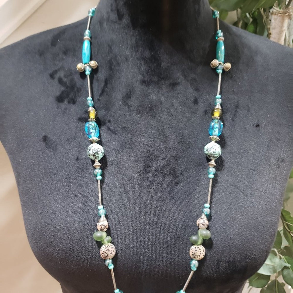 "Womens Fashion Long Gemstone Beaded Necklace with Lobster Clasp "+
