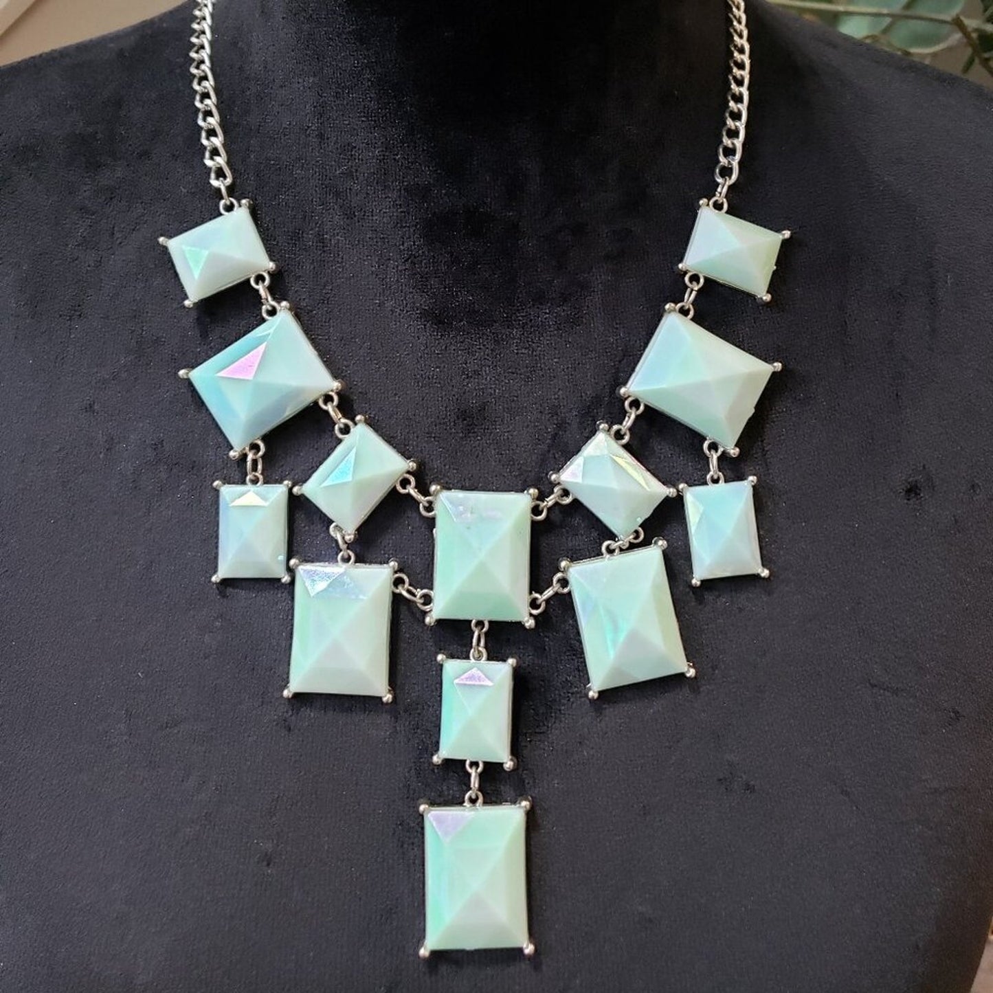 Womens Blue Beaded Silver Tone Chain Necklace Jewelry with Lobster Clasp
