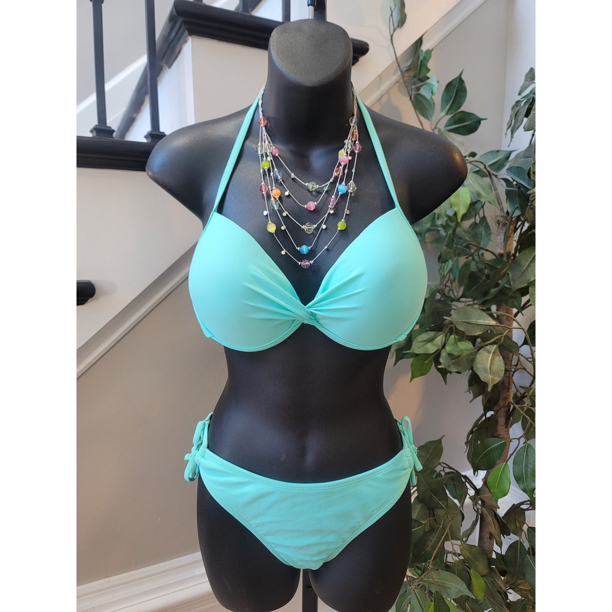 Endless Sun Bikini Set Women Large Teal Side Tie Cheeky Bottoms Twist Front