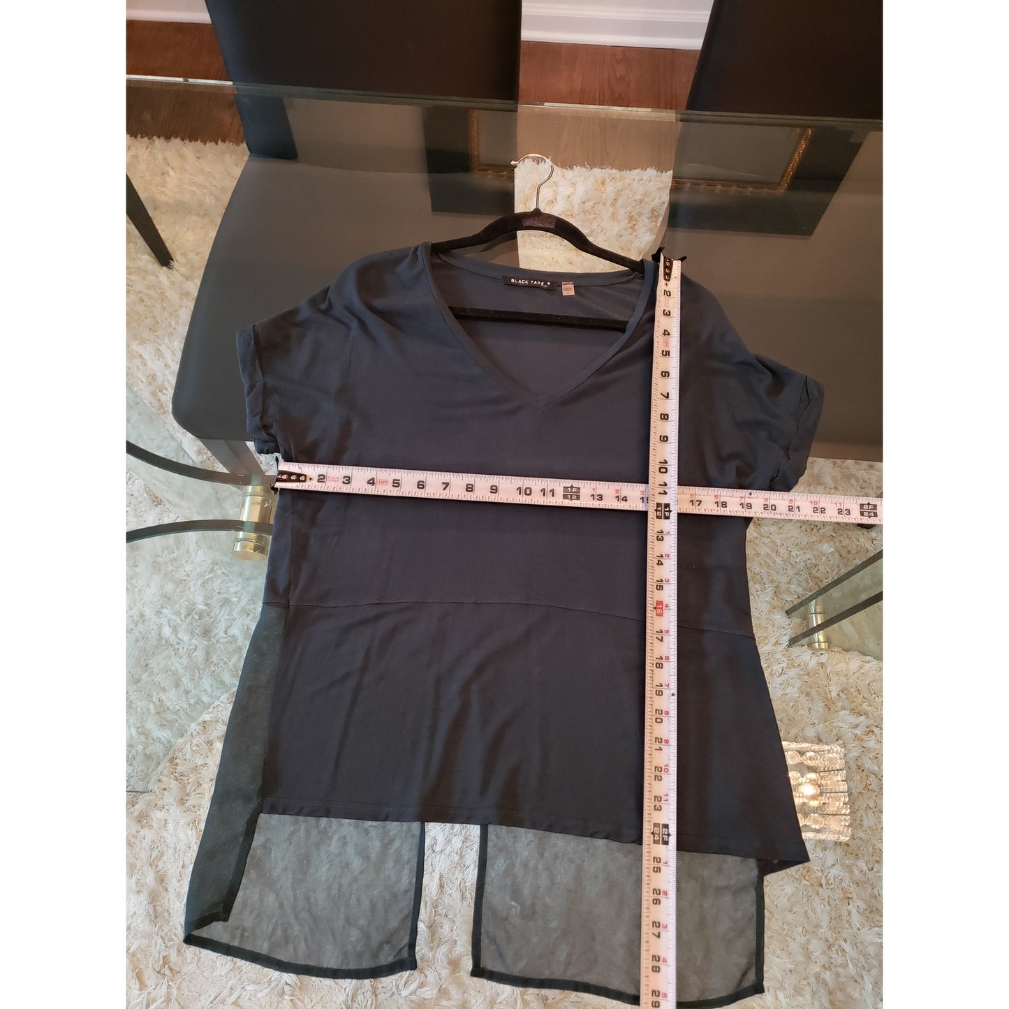 Black Tap Top Blouse Women's Size Medium Black Solid Casual Short Sleeve V-Neck