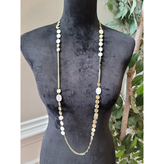 Women's Gold Chain Necklace with Mother of Pearl and Coin Links Clasp