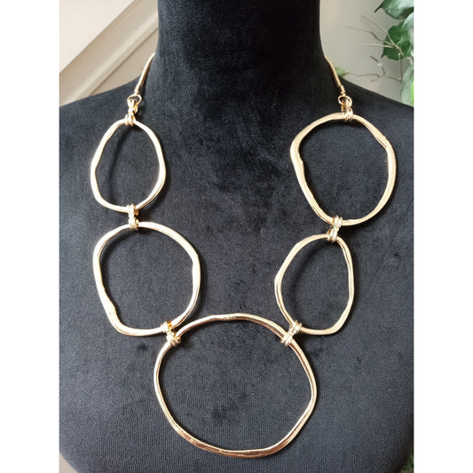 Gold Tone Oversized Open Circle Link Statement Necklace Modern Geometric Collar