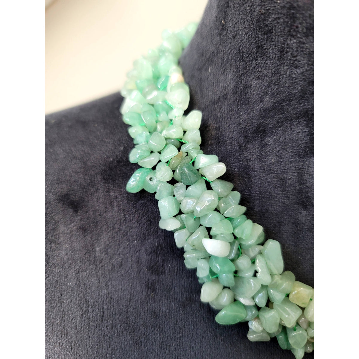 Women's Green Aventurine Chip Stone Multi Strand Necklace Handmade Statement